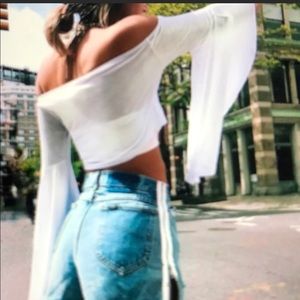 Bell sleeve off the shoulder crop top